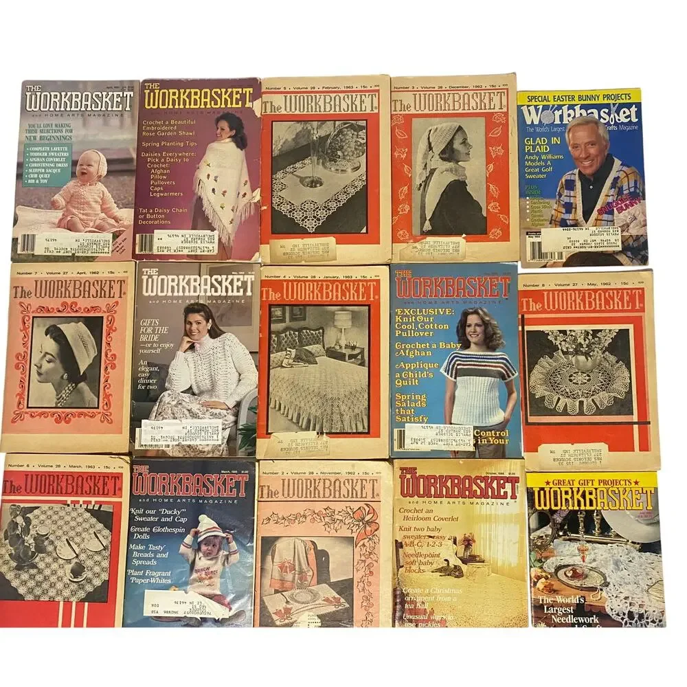 Vintage Workbasket Magazine Lot of 15 - 1962-1993 Crochet Knit Sewing Patterns